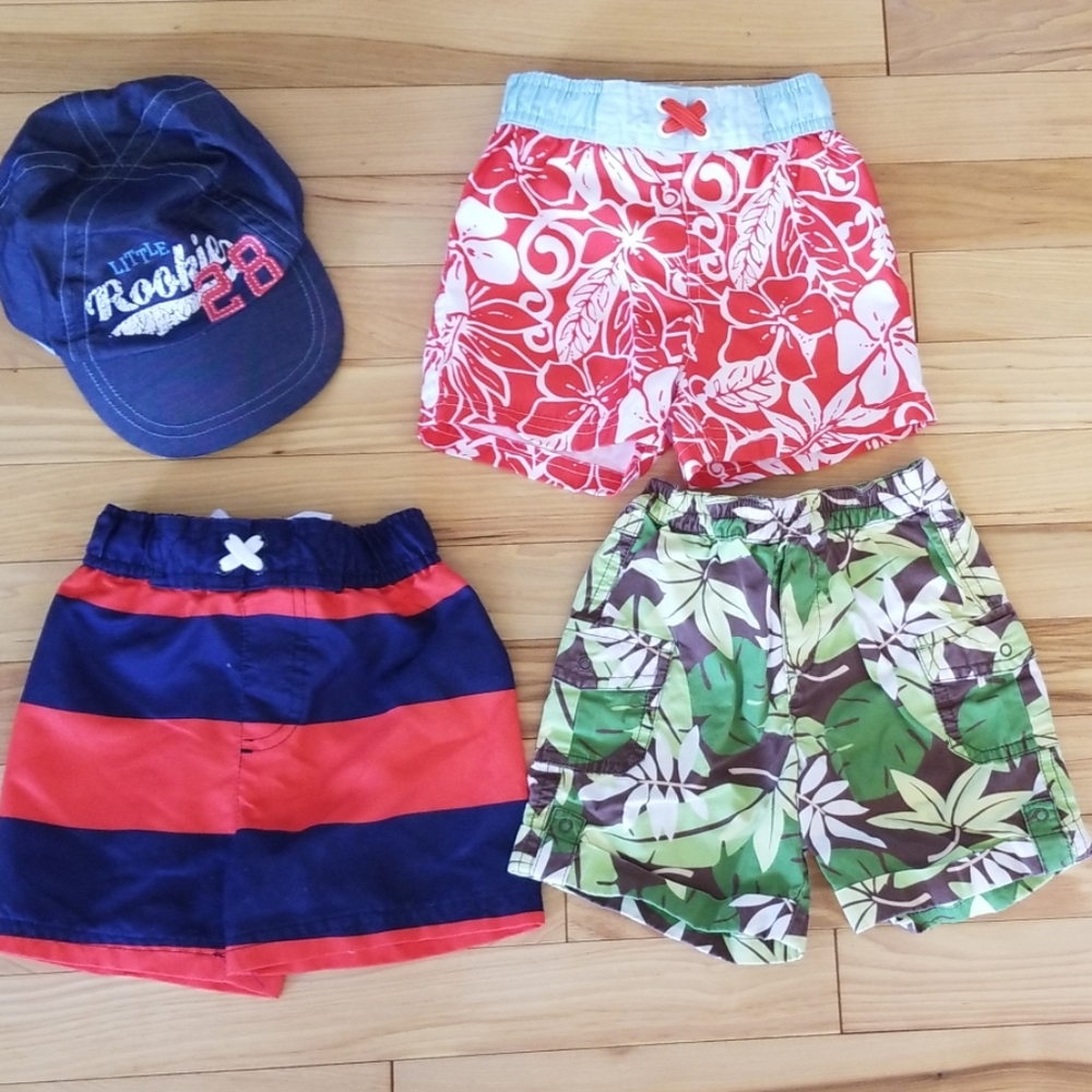 3 pairs of 12 month swim trunks + hat